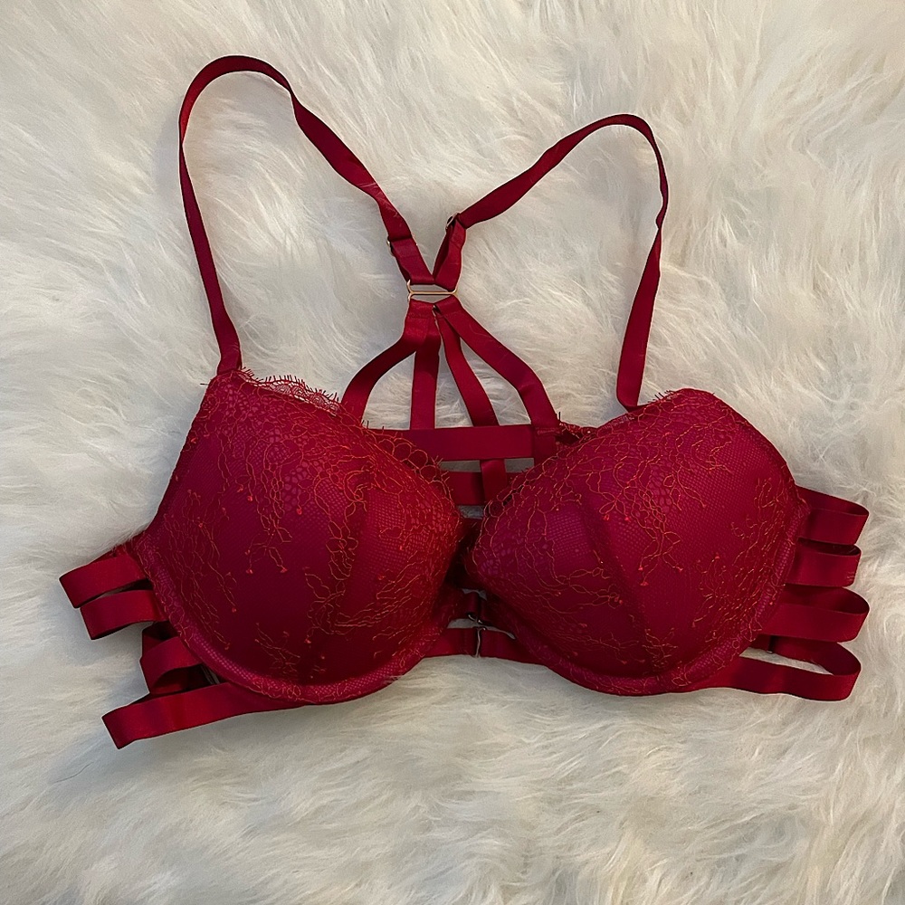 Victoria’s Secret Dark Red Lace Strappy Bra size 36B